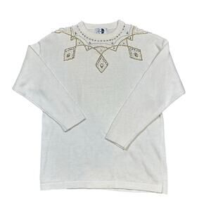 Vintage Pronto Moda Beaded Embellished Cream Ivory Sweater